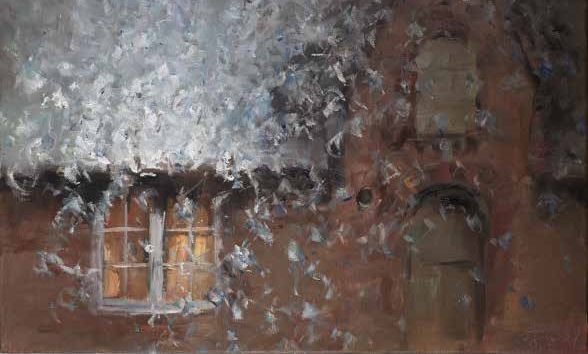 Frauke Gloyer, Fenster im Schneetreiben – Ölgemälde