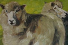 Schafe, Öl/Pp, 1990, 80cm x 38cm