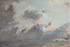 Abendwolken über kommender Flut, Öl/Hz, 2015, 15cm x 15cm