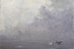 Motorboot in der Stille, Öl/Lw, 2013, 60cm x 80cm