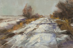 Weg durch die Marsch im Winter, Öl/Hf,  2005, 20cm x 30cm